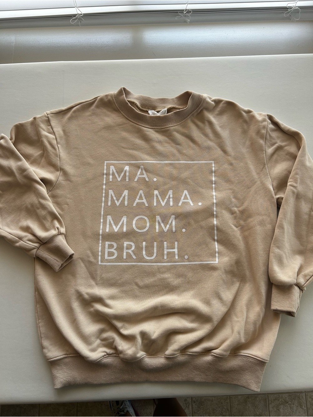 MA. MAMA. MOM. BRUH. Beige Graphic Sweatshirt
